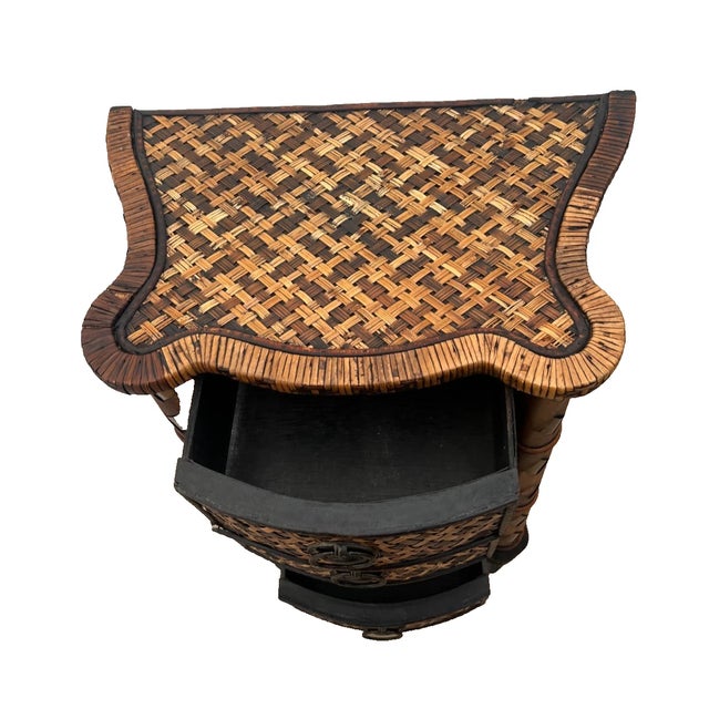 Vintage Nightstand Cabinet Chest Four Drawers Bamboo / Wicker Tiki Petite Size For Sale - Image 10 of 14