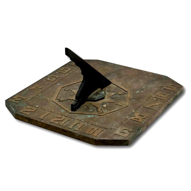Unusual & Very Good Quality Art Deco Antique American Solid Cast Bronze Garden Sundial - Circa Early 20th Century For Sale - Image 15 of 18