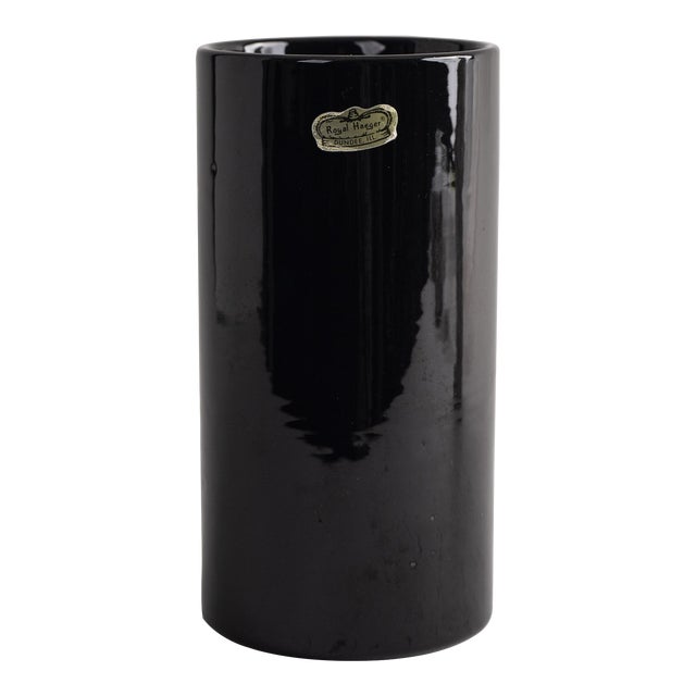 Vintage Haeger Black Ceramic Cylinder Vase For Sale