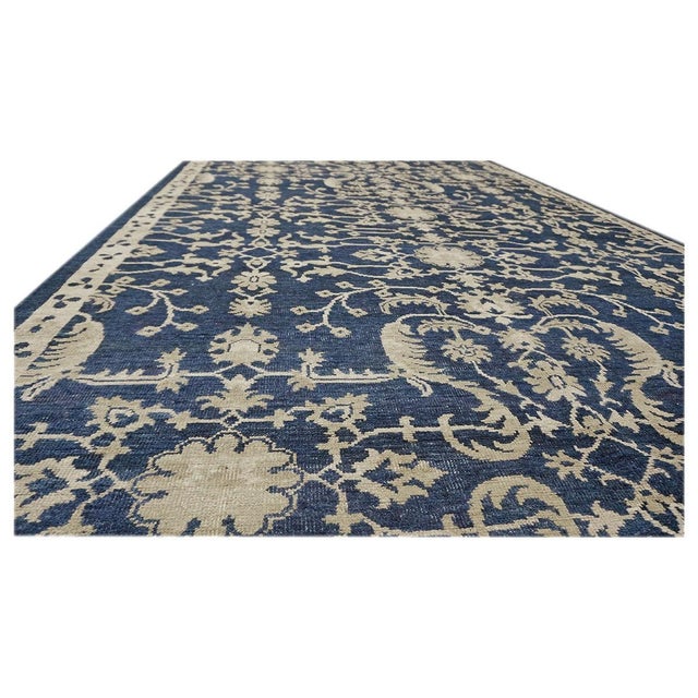 Persian Sultanabad Wool 6x10 Navy Blue & Ivory Handmade Area Rug #1144038 For Sale - Image 4 of 6