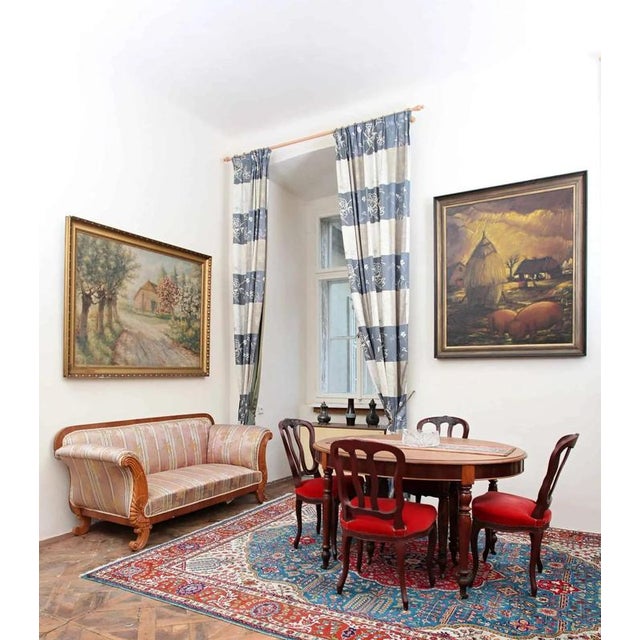 Biedermeier Sofa with Silk Upholstery, Veneer and Carvings For Sale - Image 6 of 6