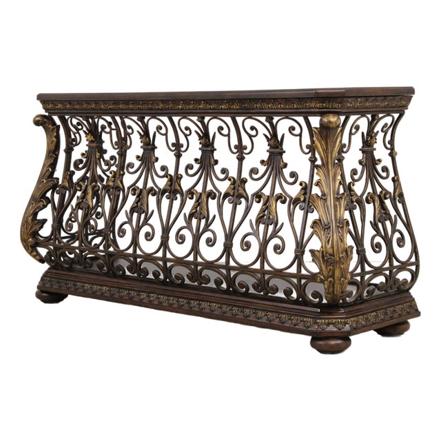 Designer Metal Base Leather Top Console Table For Sale