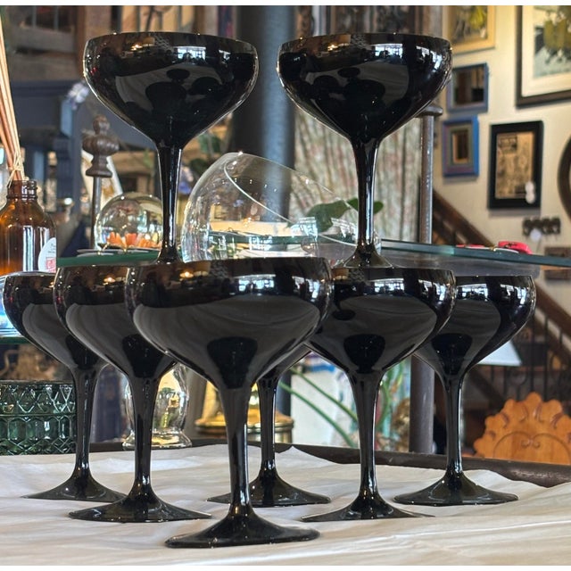 1990s 1990s Opaque Black Glass Champagne Coupes - Set of 8 For Sale - Image 5 of 7