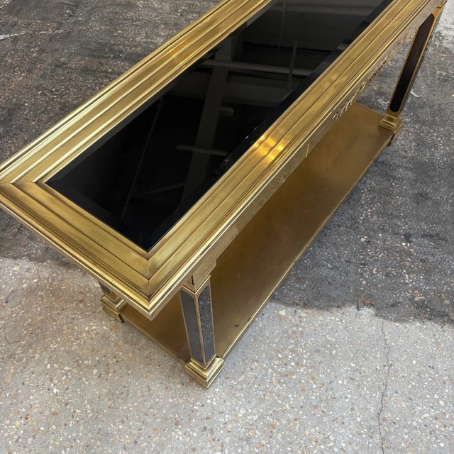 Metal Late 20th Century Brass & Black Glass Console Table Attributed to Mastercraft For Sale - Image 7 of 8