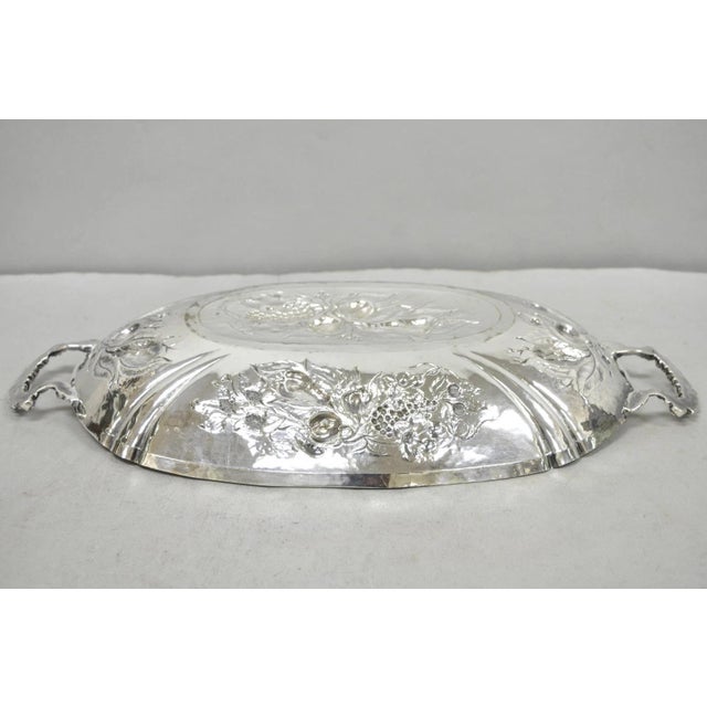 Antique Victorian Silver Plated Fruit Harvest Repousse Centerpiece Fruit Bowl For Sale - Image 15 of 16