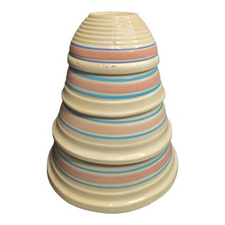 Complete Four Piece Set of Vintage Nelson McCoy Stonecraft Nesting Mixing Bowls With Pink and Blue Stripes For Sale