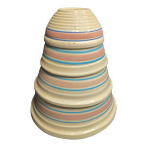 Complete Four Piece Set of Vintage Nelson McCoy Stonecraft Nesting Mixing Bowls With Pink and Blue Stripes