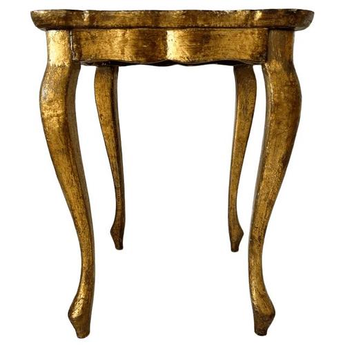 Vintage Florentine Hollywood Regency Gilt Wood Side Table with Green Top, 1950s For Sale - Image 4 of 6