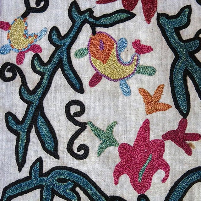 Textile Antique Central Asian Cross Stitch Embroidered Suzani Fragment From Bukhara, Uzbekistan For Sale - Image 7 of 8