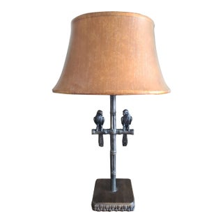 Vintage Bronze Table Lamp With Two Parrots For Sale