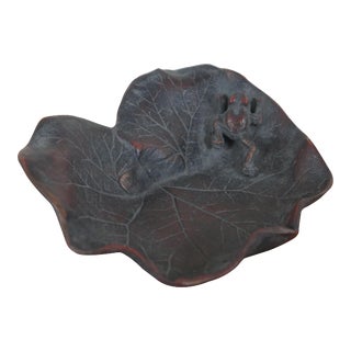 Vintage Japanese Cast Iron Lily Pad With Frog Trinket Soap Key Jewelry Coin Dish Tray For Sale
