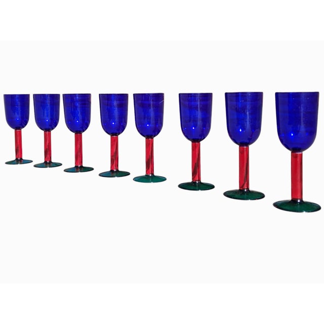 Mid-Century Modern Vintage Color Blocked Acrylic Party Glasses by Precisioncraft- Set of 8 For Sale - Image 3 of 12