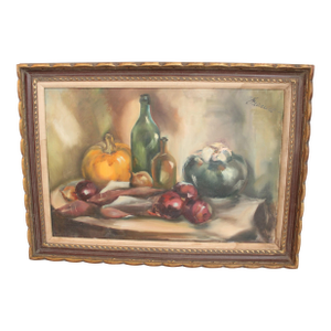 43" Mid-Century Signed French Still Life on Canvas Painting/Kitchen Art