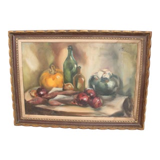 Mid-Century Modern Signed French Still Life on Canvas Painting/43" For Sale