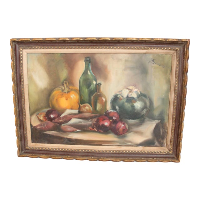 Mid-Century Modern Signed French Still Life on Canvas Painting/43" For Sale