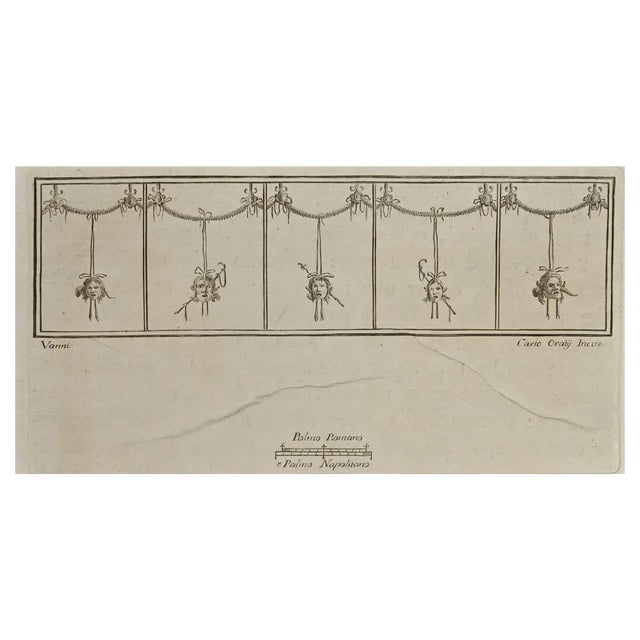 Carlo Oratij, Ancient Roman Fresco Herculaneum, Etching, 18th Century For Sale