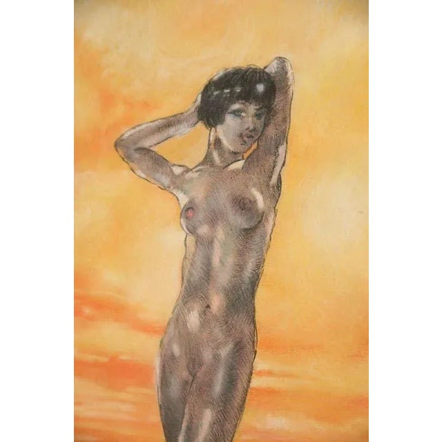 Wood Art Deco !920's Watercolor by Eduard Chimot Custom Framed Framed For Sale - Image 7 of 11