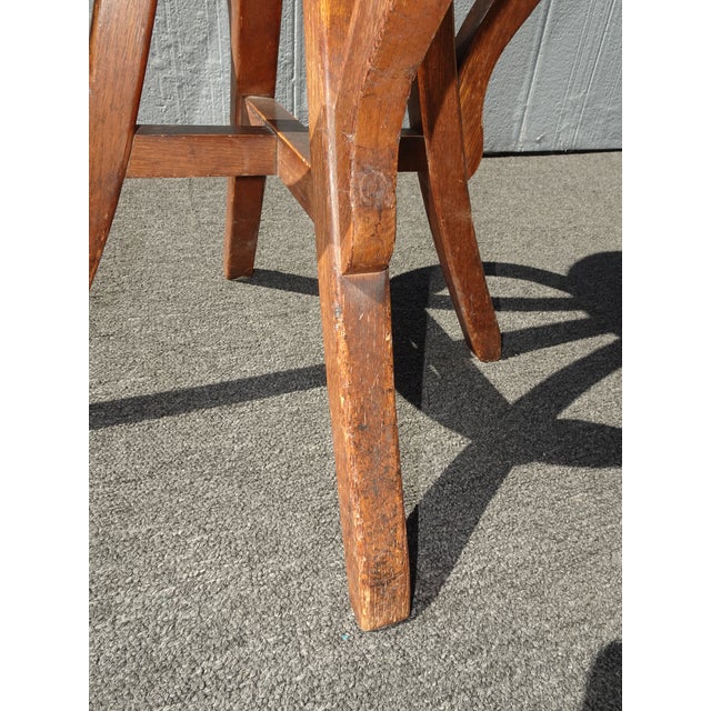 Antique Industrial Adjustable Swivel Oak Drafting Stool Barstool 1of3 ~ # 2 For Sale - Image 12 of 17