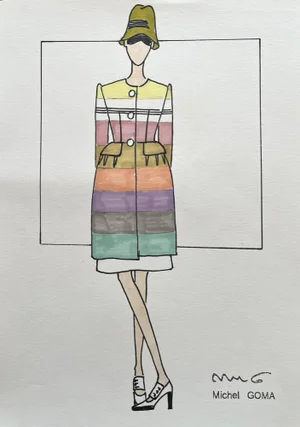Michel Goma, Fashion Drawing, 1980s, Felt-Tipped Pen