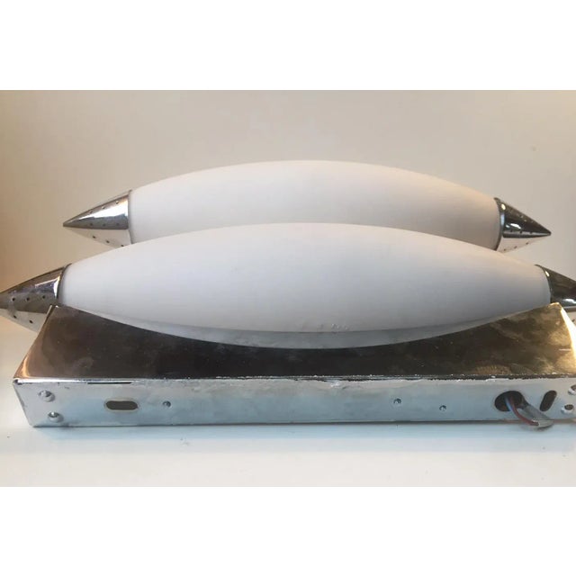 Vintage Zeppelin Shaped Opaline & Chrome Sconces, 1970s, Set of 2 For Sale - Image 3 of 5