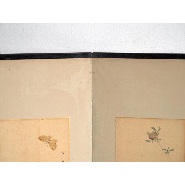 Antique Japanese Two-Panel Screen with Mounted Paintings, Japan, 1900 For Sale - Image 5 of 10
