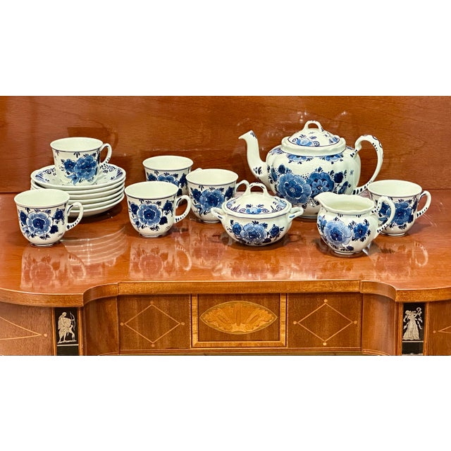 Mid 20th Century Mid 20th Century De Koninklijke Goedewaagen Delft Blue & White Tea Service for Six - 17 pcs For Sale - Image 5 of 12