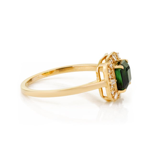 Metal 1.22ct Green Tourmaline & Diamond Vintage Ring Size 5.5 in 14k Yellow Gold For Sale - Image 7 of 14