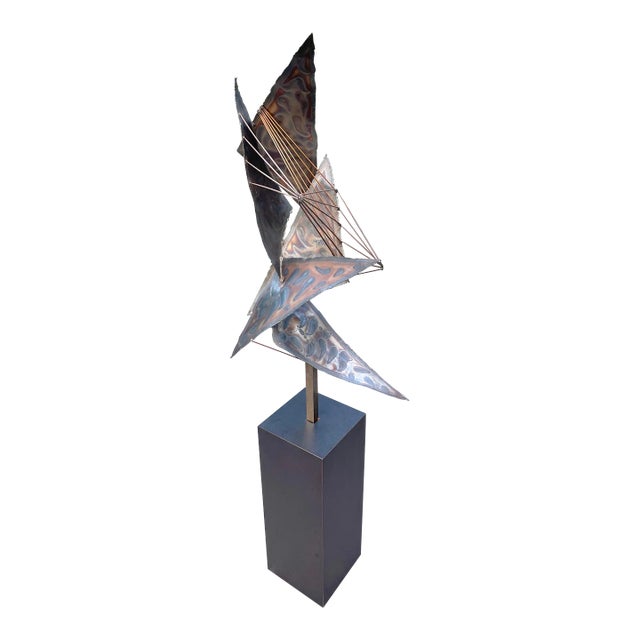 Large Torch Cut Steel Sculpture on Wood Base For Sale