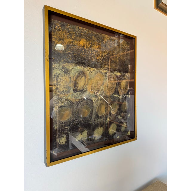 A striking 1980s mixed media abstract painting on paper, signed " illegible". This expressive work blends acrylic and...