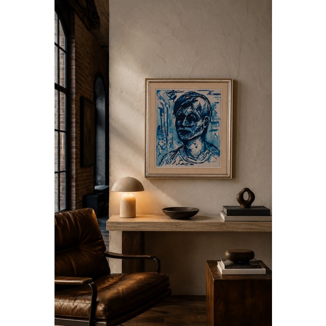 Erik Heinertz, Blue Expressionist Portrait, 1960s, Oil on Canvas For Sale - Image 9 of 10