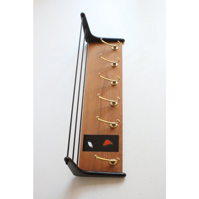 Black Brass and Teak Boomerang Coat Rack with Tile attributed to Alfred Hendrickx for Belform, Belgium, 1950s For Sale - Image 8 of 16
