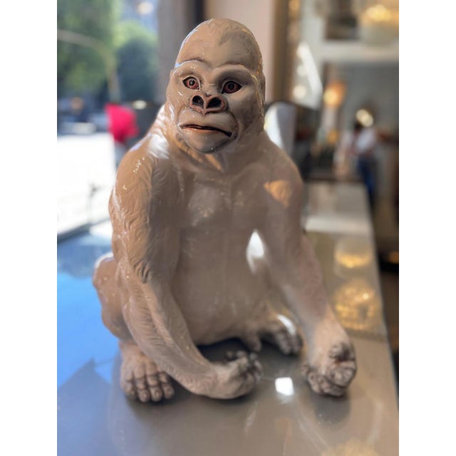 Seated Gorilla Sculpture in White Ceramic by Ronzan, 1950s For Sale - Image 16 of 18