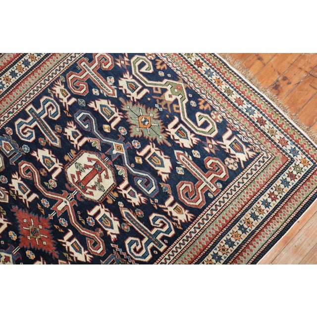 Late 19th Century Antique Zabihi Collection Caucasian Perpedil Blue Rug - 3'5" X 5'1" For Sale - Image 4 of 17