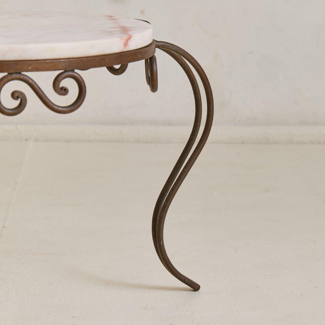 1930s French Art Deco Round Pink Marble + Wrought Iron Coffee Table, 1930s For Sale - Image 5 of 9