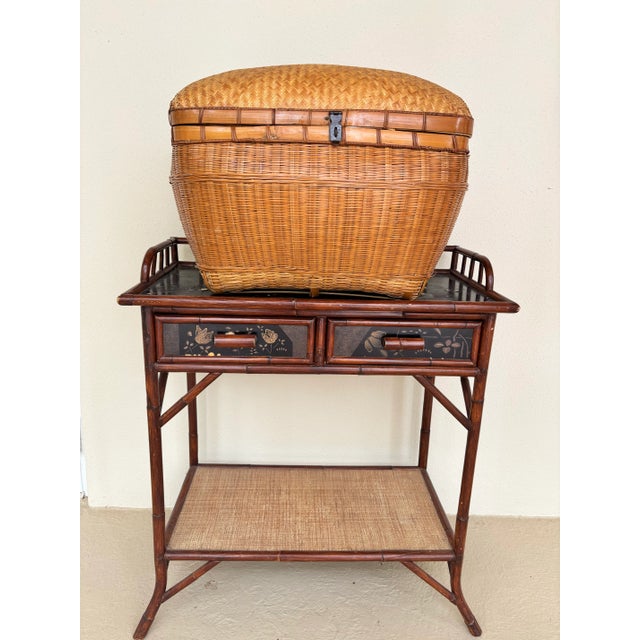 Tan Rattan, Wicker Storage Basket. Large Enough for Blanket Storage. For Sale - Image 8 of 9