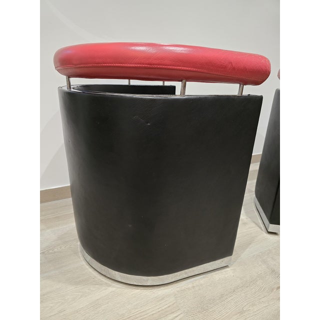 Armchairs in Black and Red Leather Chrome, 1980s, Set of 2 For Sale - Image 12 of 17