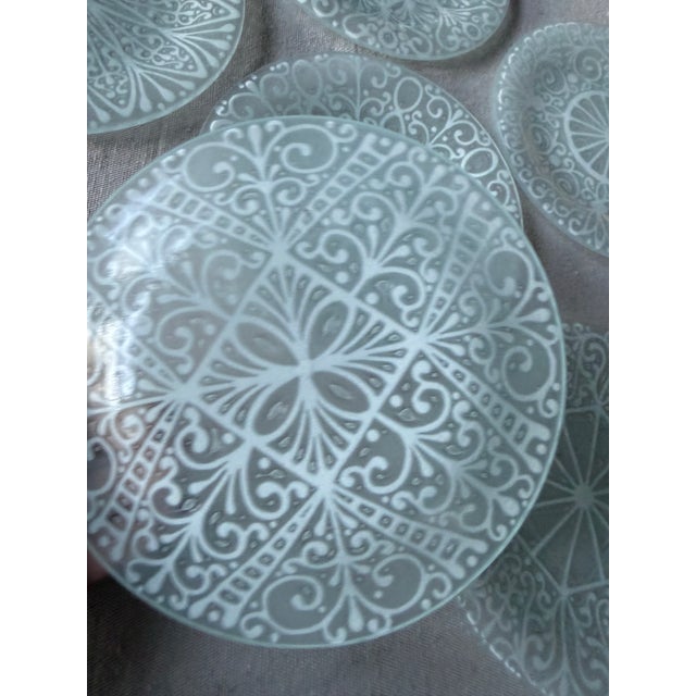 Mid-Century Modern Vintage Higgins Glass Plates Signed Mid Century Modern Frosted Art Glass 7 Inch Dessert Plates - Set of 6 For Sale - Image 3 of 12