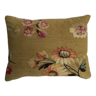 1850s Antique French Aubusson Tapestry Pillow With Handwoven Floral Motifs For Sale