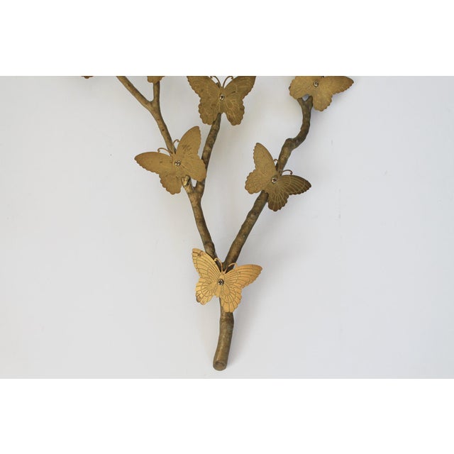 Mid-Century Modern Vintage Brass Butterflies on Branch Wall Hanging For Sale - Image 3 of 8