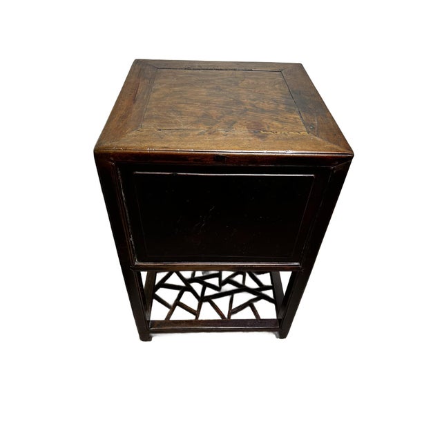 Brown Antique Chinese Wood Cabinet With Decorative Fretwork Cracked Ice on Base For Sale - Image 8 of 12