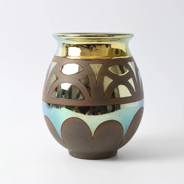 French Art Deco Metallic Glaze Vase, 1930s For Sale - Image 4 of 10