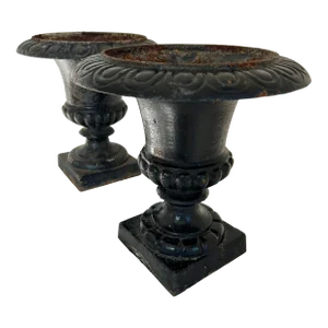 Vintage Cast Iron Planters Urns - a Pair
