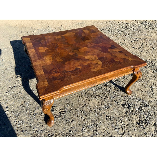 Vintage Mid Century Modern French Provincial Parquetry Burl Wood Coffee Table For Sale In Sacramento - Image 6 of 18