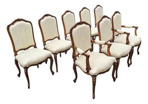 Vintage Set of 8 Carved Custom Louis XV Style Dining Chairs