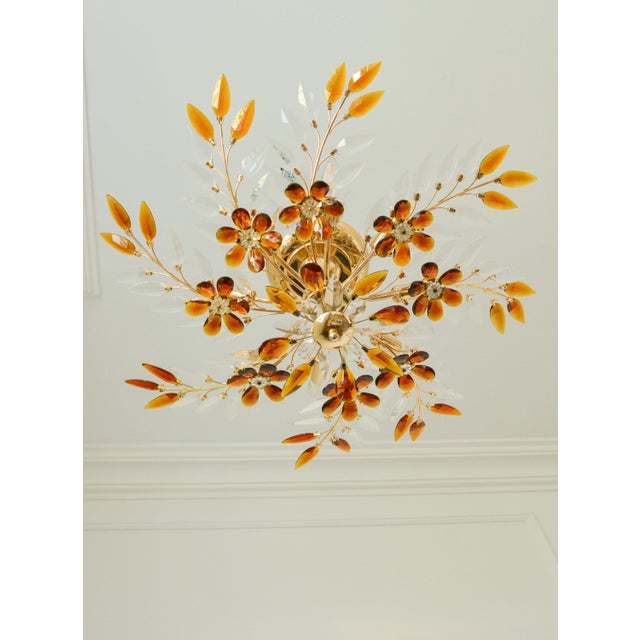 Large Vintage Amber Crystal Flower Chandelier, 1970s For Sale - Image 6 of 13