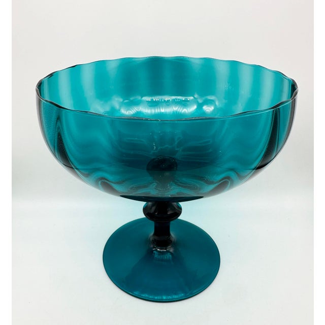 1960s Vintage Italian Empoli Glass Footed Compote Candy Dish For Sale - Image 5 of 6