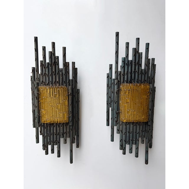 1970s Wrought Iron and Glass Sconces by Marcello Fantoni - Pair For Sale - Image 11 of 12