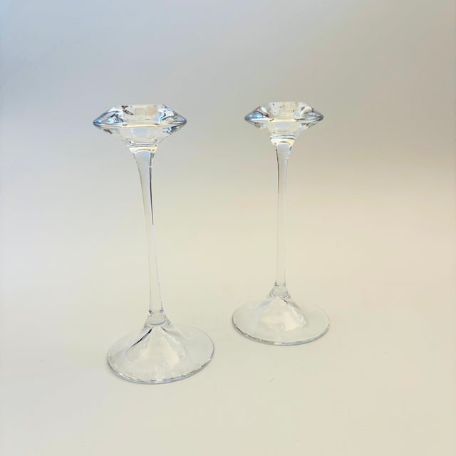 Mid-Century Modern Kosta Boda Sweden Fanfare Glass Candlestick Holders - Set of 2 For Sale - Image 3 of 10