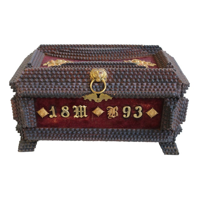 Antique Tramp Jewelry Box in Carved Brass, 1893 For Sale