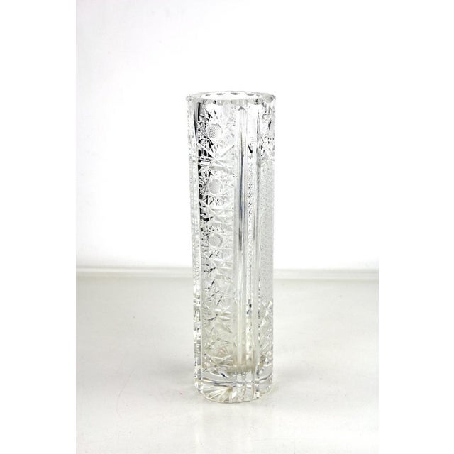Bohemian Lead Crystal Vase with Exquisite Hand-Cutting, 1950s For Sale - Image 8 of 8